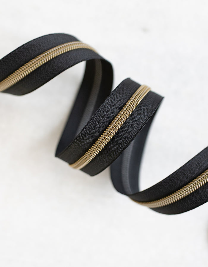 Black - #5 Bronze Nylon Zipper Tape - Black - #5 Bronze Nylon Zipper Tape 