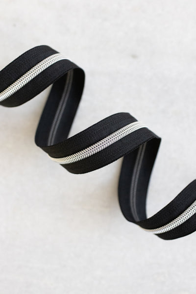 Black - #5 Silver Nylon Zipper Tape