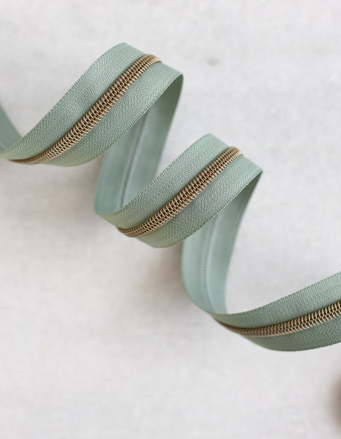 Light Smokey Green - #5 Bronze Nylon Zipper Tape - Light Smokey Green - #5 Bronze Nylon Zipper Tape 
