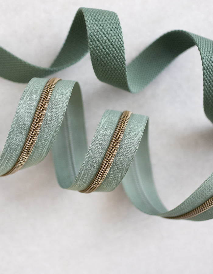 Light Smokey Green - #5 Bronze Nylon Zipper Tape - Light Smokey Green - #5 Bronze Nylon Zipper Tape