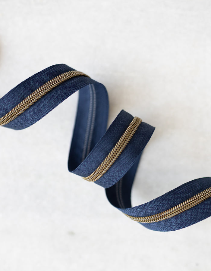 Navy - #5 Bronze Nylon Zipper Tape - Navy - #5 Bronze Nylon Zipper Tape 