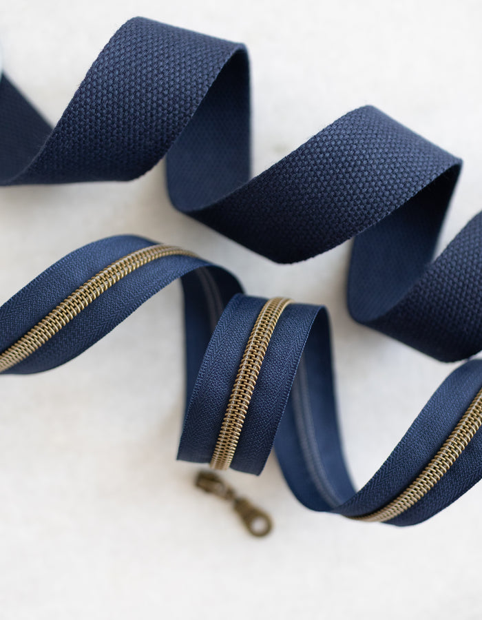 Navy - #5 Bronze Nylon Zipper Tape - Navy - #5 Bronze Nylon Zipper Tape
