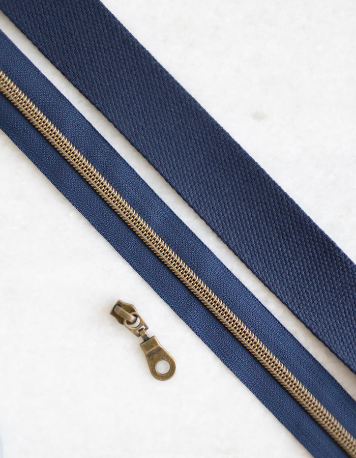 Navy - #5 Bronze Nylon Zipper Tape - Navy - #5 Bronze Nylon Zipper Tape